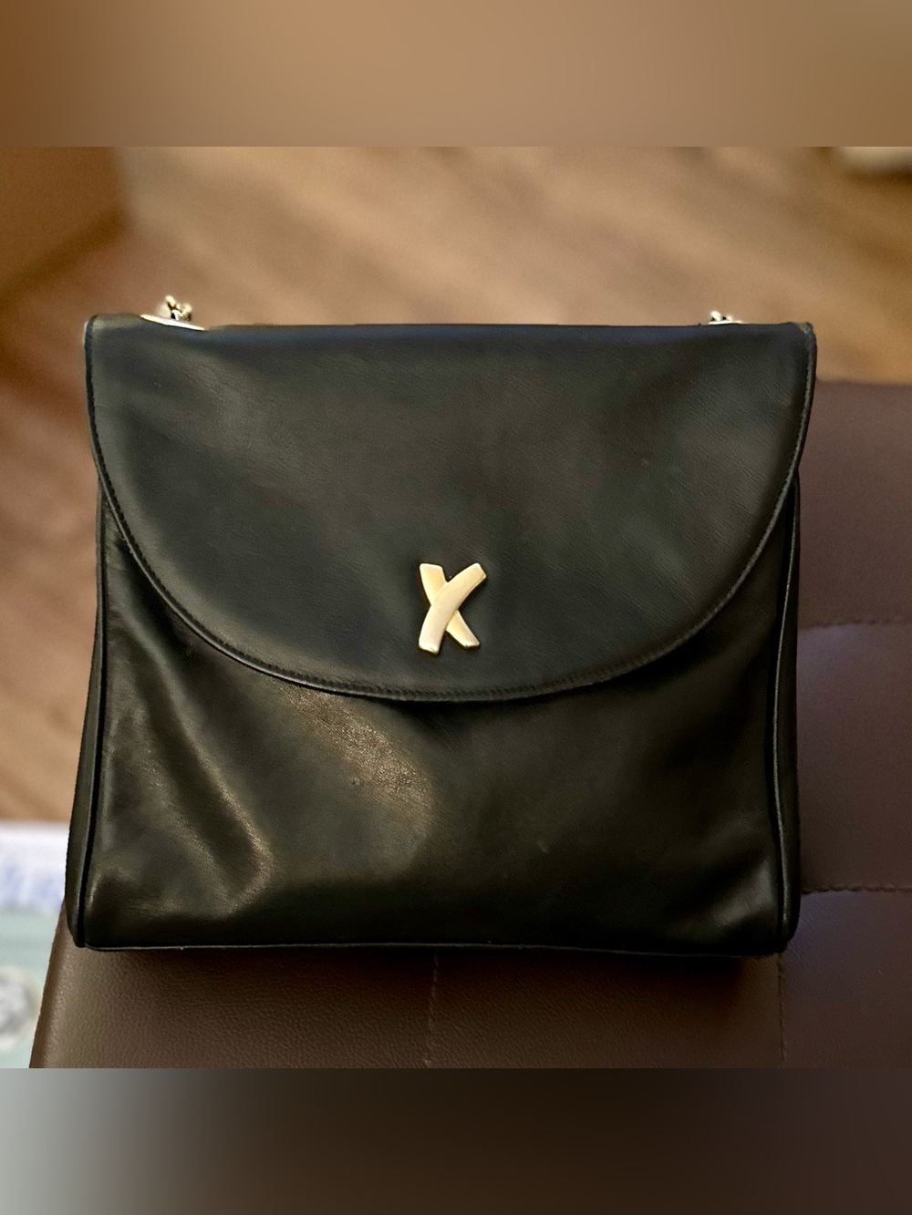 Paloma Picasso Black Leather Crossbody with Gold X Accent